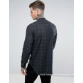 Tall Stretch Slim Check Shirt with Grandad Collar in Red